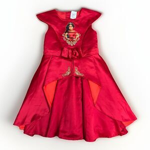 Disney Store Elena of Avalor Party Dress Size 7/8 Red Gold Layered Skirt